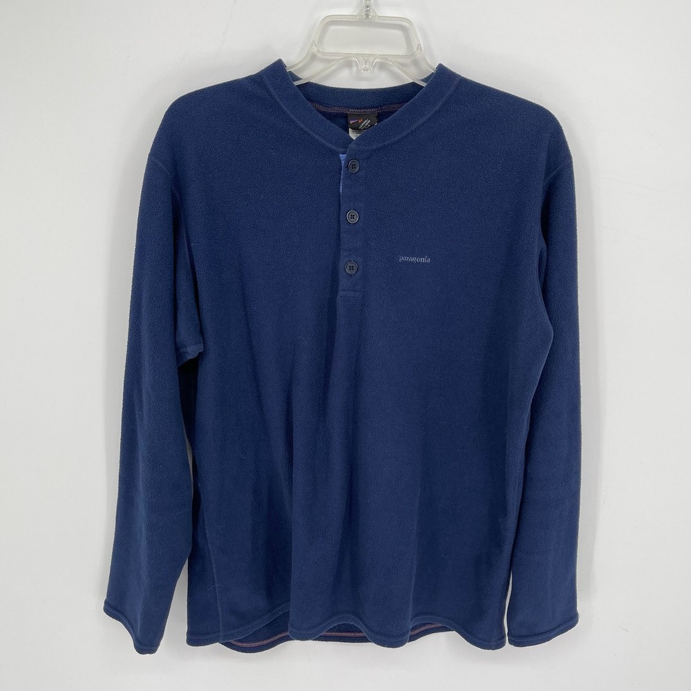 Vintage Patagonia Men's Blue Micro D Fleece Henley Pullover Shirt Size Medium